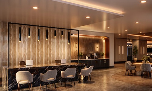 Lounge Lounge with bar seating and warm lighting